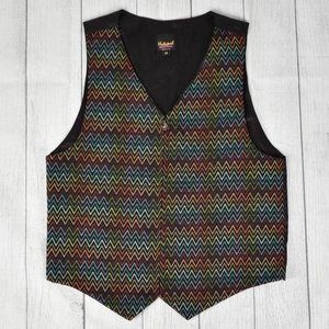 Vintage 80s 90s Hutspah Geometric Zig Zag Rainbow Zip Formal Vest Waistcoat